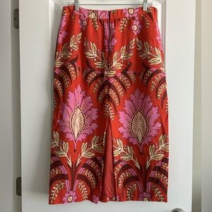 Sundance Linen Tropical Print Straight Midi Skirt